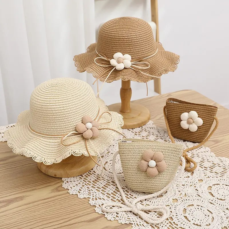 Straw hat with matching sling bag