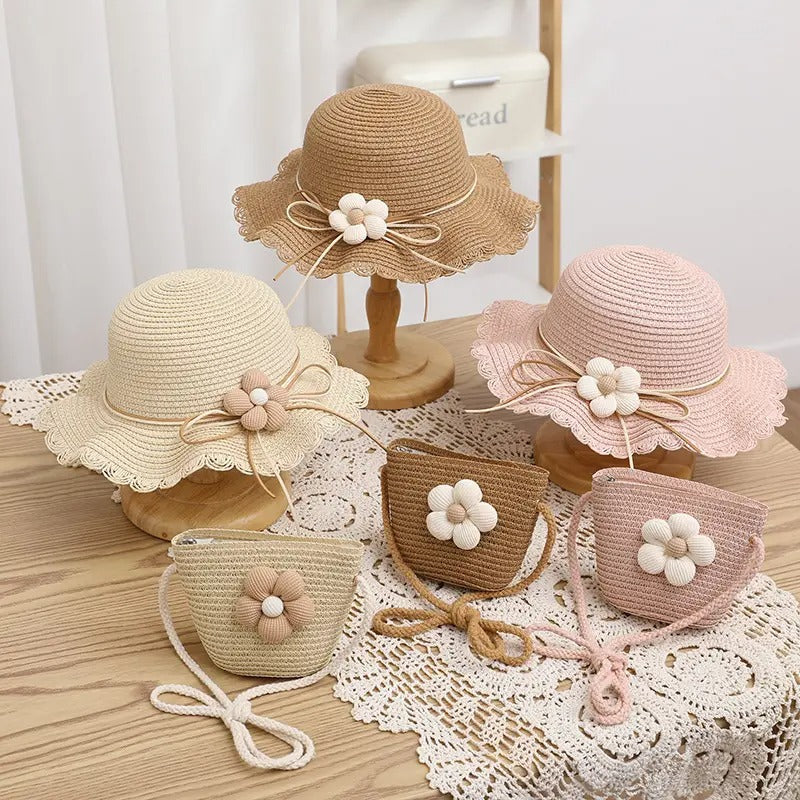 Straw hat with matching sling bag
