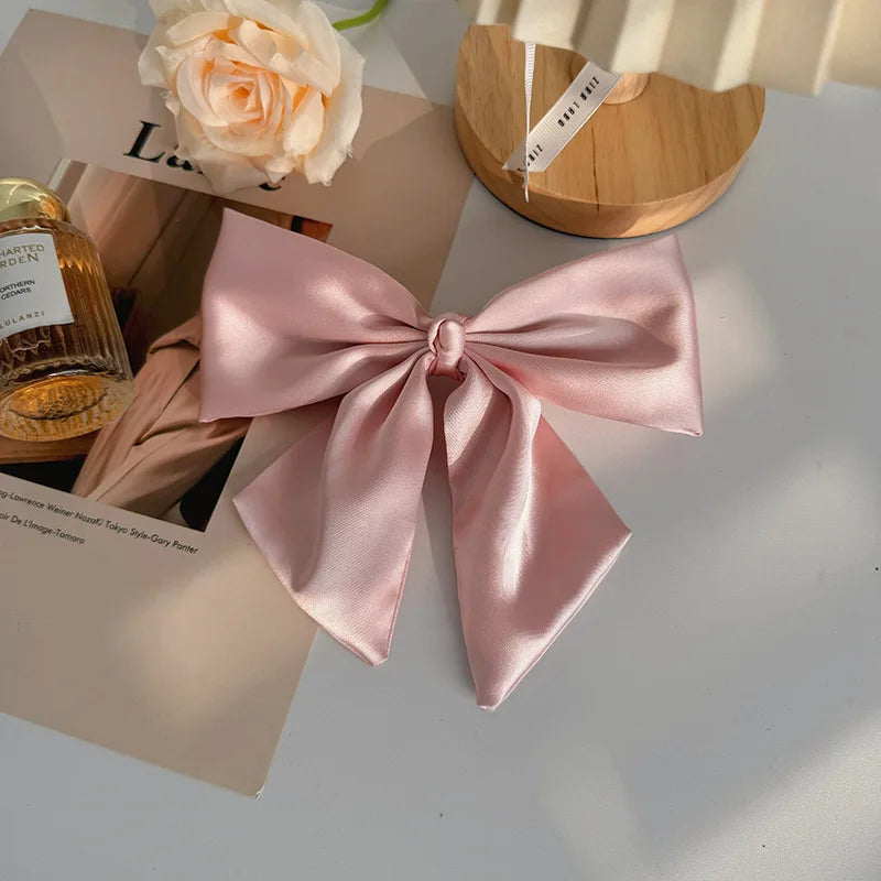Satin Bow Barrette- Pink