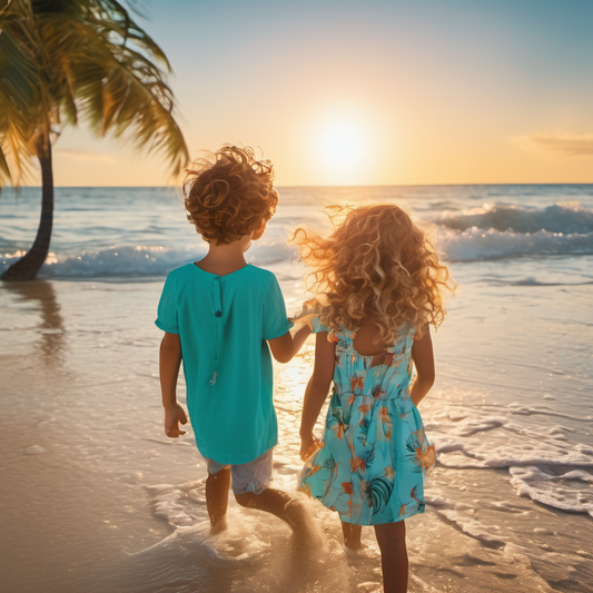 A girl and boy playing in a beach