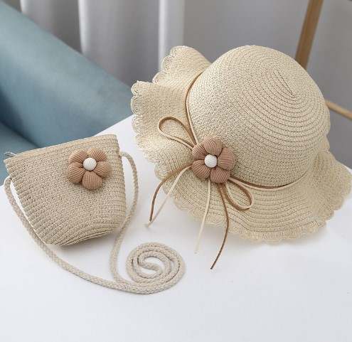 Beige Straw Hat and Matching Bag