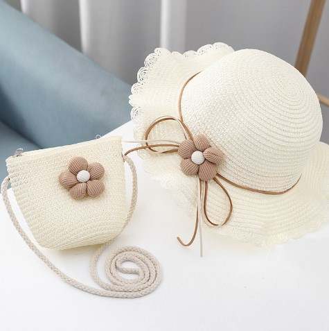 White Straw Hat for Toddler with Matching bag
