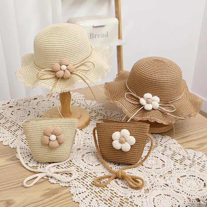  Straw hat with matching sling bag For toddler fashion 